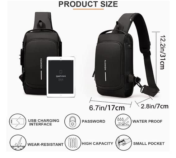 Anti theft Crossbody Sling Bag ,Waterproof Chest Daypack with USB Charging, Shoulder Backpack for Men Women (Brown and Gray)