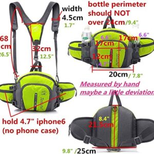 Multifunctional Water Resistant Waist Pack Backpack Daypack with Water Bottle Pockets for Running/Hiking/Cycling/Traveling (Black)