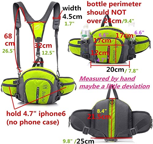 Multifunctional Water Resistant Waist Pack Backpack Daypack with Water Bottle Pockets for Running/Hiking/Cycling/Traveling (Black)