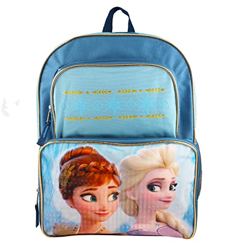 Disney Bundle Frozen Anna And Elsa Backpack For Girls 2 Pc Bundle With 16 inch Frozen School Bag and Frozen Stickers | Frozen School Supplies For Kids Bag Set