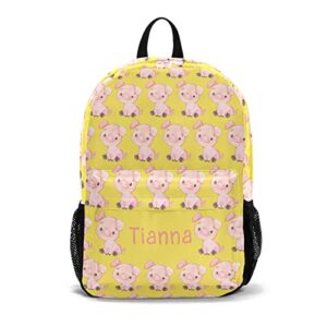 anneunique custom cute pig yellow backpack with name waterproof daily bag for gift sport