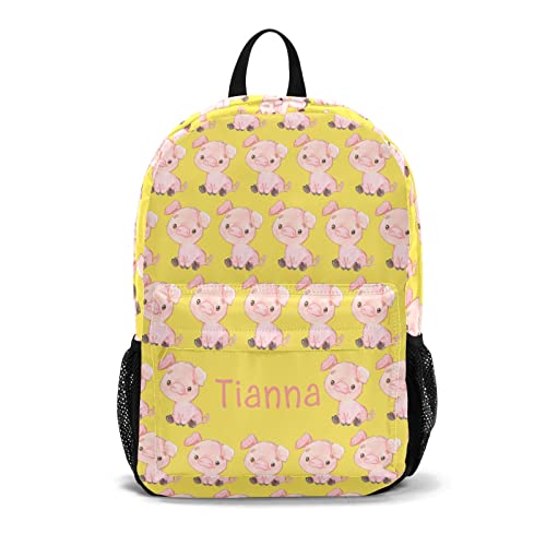 Anneunique Custom Cute Pig Yellow Backpack with Name Waterproof Daily Bag for Gift Sport