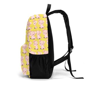 Anneunique Custom Cute Pig Yellow Backpack with Name Waterproof Daily Bag for Gift Sport