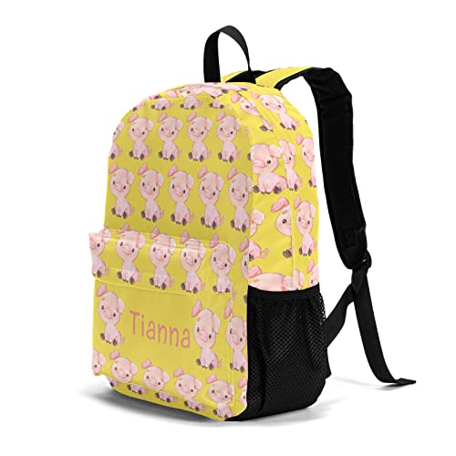 Anneunique Custom Cute Pig Yellow Backpack with Name Waterproof Daily Bag for Gift Sport