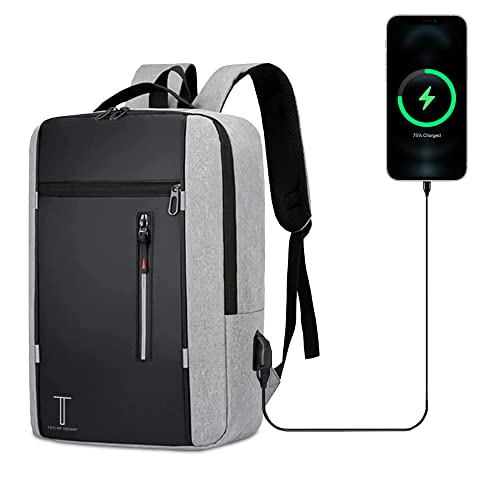 Taylor Knight Travel Laptop Backpack with USB Charging, Perfect for Business, School, College & Travel. Notebook Bag is suitable for Men and women, Great Gift for Laptop up to 15.6" (Grey)