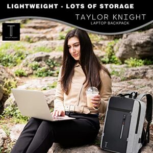 Taylor Knight Travel Laptop Backpack with USB Charging, Perfect for Business, School, College & Travel. Notebook Bag is suitable for Men and women, Great Gift for Laptop up to 15.6" (Grey)