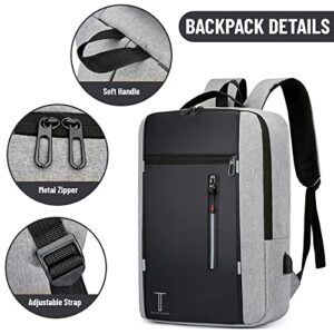 Taylor Knight Travel Laptop Backpack with USB Charging, Perfect for Business, School, College & Travel. Notebook Bag is suitable for Men and women, Great Gift for Laptop up to 15.6" (Grey)