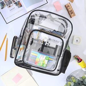 Large Clear Backpack Heavy Duty PVC Plastic Backpack Transparent Book Bag See Through Work Bag for Stadium, School, Travel, College (Black)