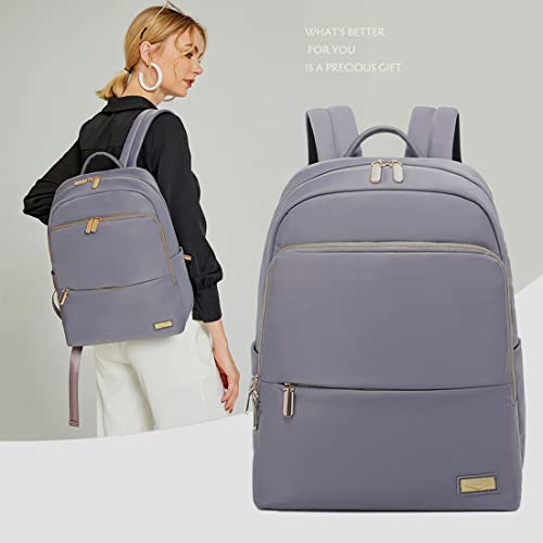 Lucien Hanna Laptop Backpack Purse for Women, Stylish Casual Travel Daypack Business Commute Backpack 14 Inch Laptop Backpack for Work, School, Travel, College, Business Trip, Purplish Grey