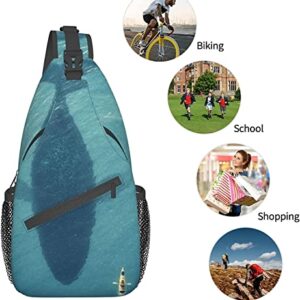 Stylish Chest Sling Bag A Man On A Boat Floating Next to A Huge Whale,Crossbody Shoulder Backpack Adjustable Chest Bag Lightweight Casual Daypack for Men Women Outdoor Sports Biking Climbing