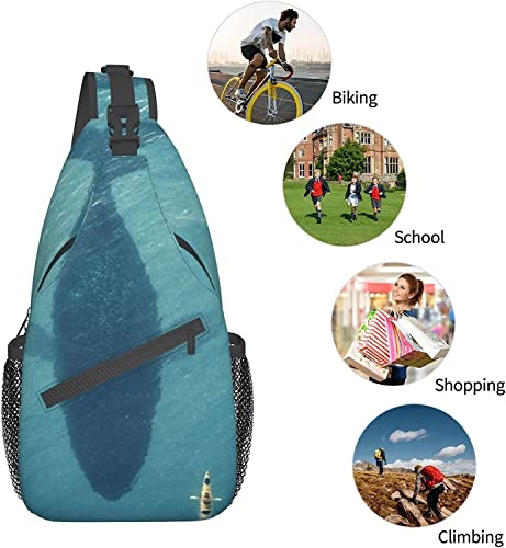 Stylish Chest Sling Bag A Man On A Boat Floating Next to A Huge Whale,Crossbody Shoulder Backpack Adjustable Chest Bag Lightweight Casual Daypack for Men Women Outdoor Sports Biking Climbing