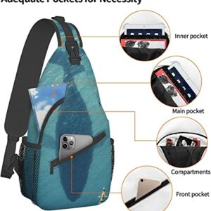 Stylish Chest Sling Bag A Man On A Boat Floating Next to A Huge Whale,Crossbody Shoulder Backpack Adjustable Chest Bag Lightweight Casual Daypack for Men Women Outdoor Sports Biking Climbing