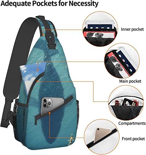 Stylish Chest Sling Bag A Man On A Boat Floating Next to A Huge Whale,Crossbody Shoulder Backpack Adjustable Chest Bag Lightweight Casual Daypack for Men Women Outdoor Sports Biking Climbing