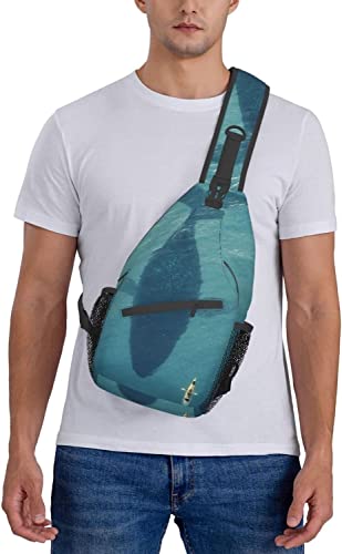 Stylish Chest Sling Bag A Man On A Boat Floating Next to A Huge Whale,Crossbody Shoulder Backpack Adjustable Chest Bag Lightweight Casual Daypack for Men Women Outdoor Sports Biking Climbing