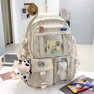 New Aesthetic Backpack for Girls Kawaii Backpack with Badge Pins Keychain Pendant Light Weight for Teens Travel Backpack