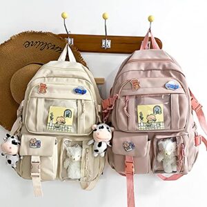 New Aesthetic Backpack for Girls Kawaii Backpack with Badge Pins Keychain Pendant Light Weight for Teens Travel Backpack