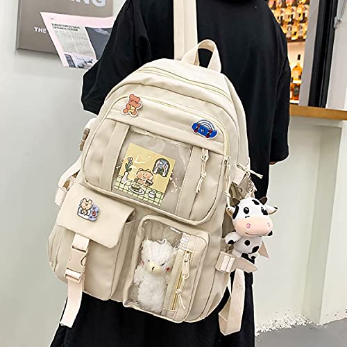 New Aesthetic Backpack for Girls Kawaii Backpack with Badge Pins Keychain Pendant Light Weight for Teens Travel Backpack