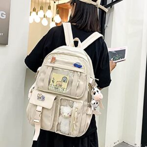 New Aesthetic Backpack for Girls Kawaii Backpack with Badge Pins Keychain Pendant Light Weight for Teens Travel Backpack