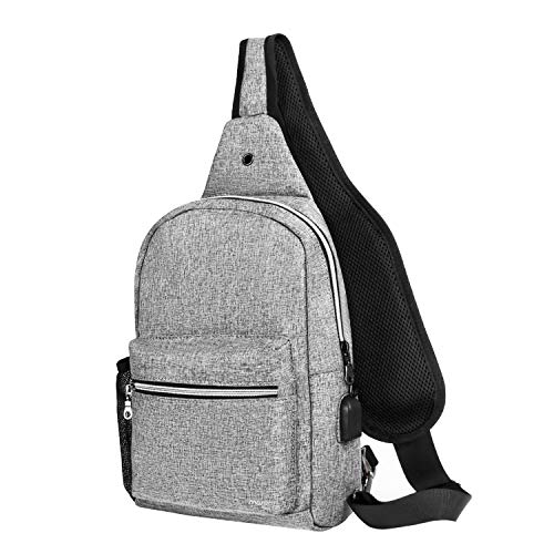 MOSISO Sling Backpack Hiking Daypack with USB Charging Port Outdoor Shoulder Bag, Gray