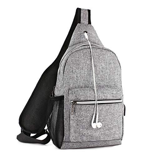 MOSISO Sling Backpack Hiking Daypack with USB Charging Port Outdoor Shoulder Bag, Gray