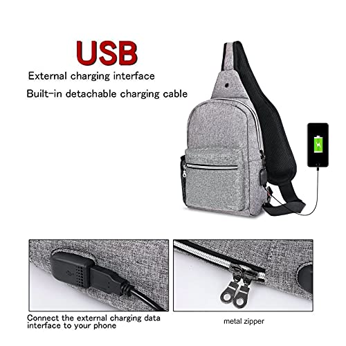 MOSISO Sling Backpack Hiking Daypack with USB Charging Port Outdoor Shoulder Bag, Gray