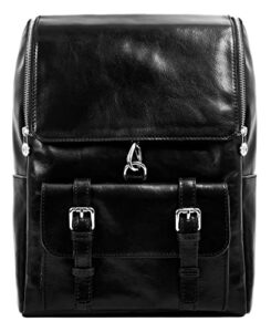 time resistance leather backpack up to 15in laptop brown travel book bag (black)