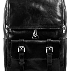 Time Resistance Leather Backpack up to 15in Laptop Brown Travel Book Bag (Black)