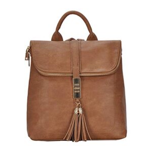 miztique the diana backpack purse for women, flap over tote bag, soft vegan leather – tan