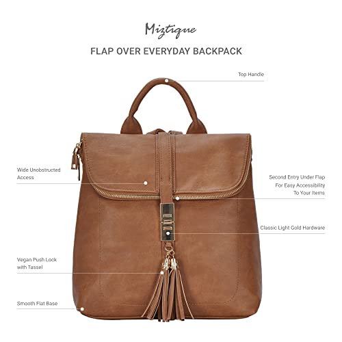 Miztique The Diana Backpack Purse for Women, Flap Over Tote Bag, Soft Vegan Leather - Tan