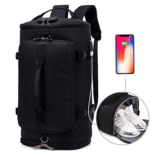 Travel Backpack,Duffel Outdoor Backpack with Shoe Compartment,Anti Theft College Laptop Bookbag w/USB Charging Weekender Bag Water Proof Hiking Camping Rucksack for Men and Women