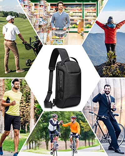 Lily Parker Sling Bag Backpack Mens Cross Body Waterproof Anti-Theft Shoulder Daypack with USB Charging Port Fit 7.9" iPad, Black, Small