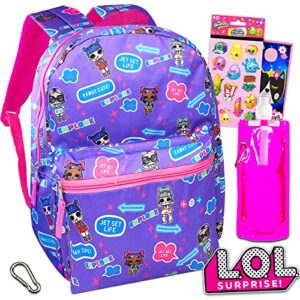 lol surprise backpack for girls set – 16” lol surprise backpack for school bundle with water bottle, stickers, more (lol surprise school backpack)