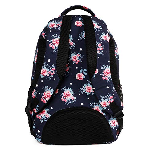 J World New York Cornelia Laptop Backpack School Bookbag, Navy Rose, 18 X 12.5 X 8 (H X W X D)