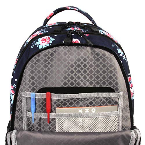 J World New York Cornelia Laptop Backpack School Bookbag, Navy Rose, 18 X 12.5 X 8 (H X W X D)