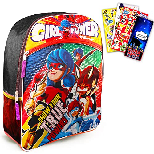 Miraculous Ladybug Backpack Set - Bundle with 16" Miraculous Ladybug Backpack with Superhero Stickers and More (Miraculous Ladybug School Supplies)