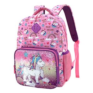 happysunny unicorn backpack for girls reversible sequins unicorn school backpack 15 inch kindergarten preschool elementary children bags with elastic mesh pockets for bottle