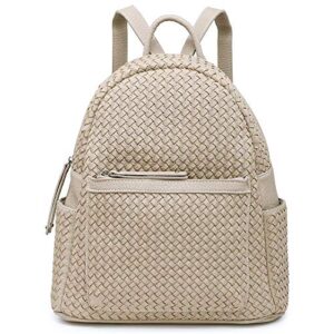 shomico women backpack purse woven trendy stylish casual dayback handbag (large beige woven)