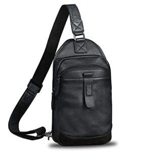 genuine leather sling bags hiking sling backpacks fanny pack vintage handmade crossbody chest daypack anti-theft shoulder bag (black)