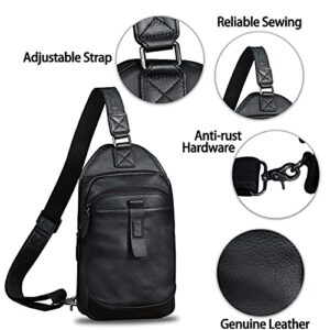 Genuine Leather Sling Bags Hiking Sling Backpacks Fanny Pack Vintage Handmade Crossbody Chest Daypack Anti-theft Shoulder Bag (Black)