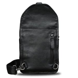 Genuine Leather Sling Bags Hiking Sling Backpacks Fanny Pack Vintage Handmade Crossbody Chest Daypack Anti-theft Shoulder Bag (Black)