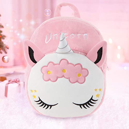 Mloovnemo Kids Unicorn Plush Toddler Travel Preschool Shoulder Backpack for 1-5 Year Old Kindergarten Girls Gift (Pink Unicorn)