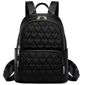 myhozee backpack for women, quilted nylon travel backpack purse black small bag teen daypack heart