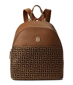 tommy hilfiger antonella ii small backpack square monogram jacquard chestnut/tannin/red one size