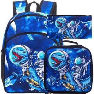 ufndc 3pcs dinosaur backpack , 16” boys bookbag with lunch box, kids school bag for elementary toddler