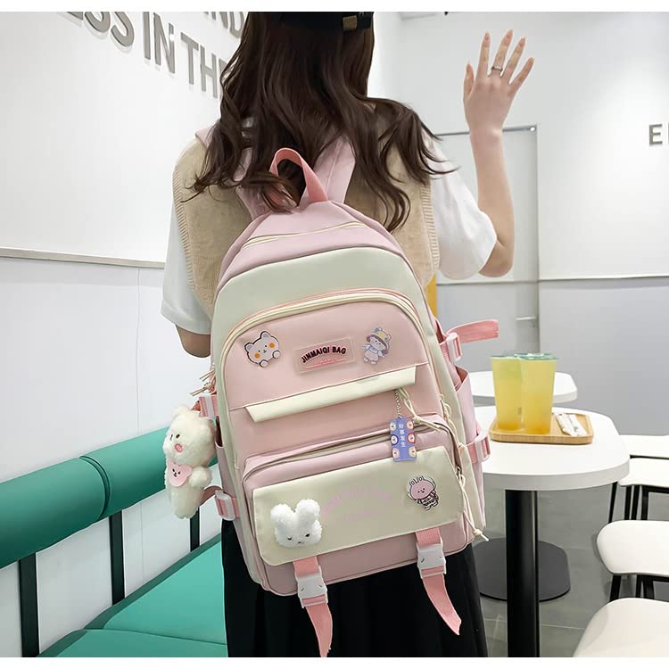 LELEBEAR Kawaii Backpack, Kawaii Backpack Set with Kawaii Water Bottle (pink)