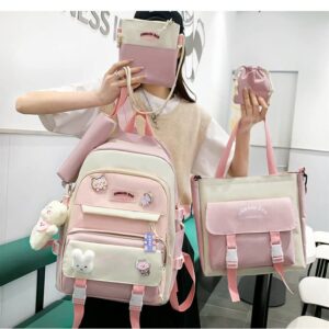 LELEBEAR Kawaii Backpack, Kawaii Backpack Set with Kawaii Water Bottle (pink)