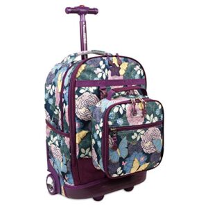 j world new york kids’ duo rolling backpack with lunch box set, secret garden, one size