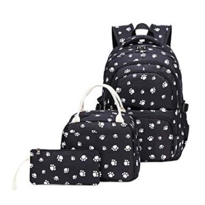 3pcs dog-paw prints backpack and lunch-bag set for girls middle school-bag elementary bookbag casual daypack
