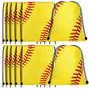 12 Pieces Small Softball Soccer Basketball Volleyball Candy Drawstring Bag Softball Soccer Basketball Volleyball Drawstring Goodie Favor Bags(Softball Style,10 x 12 Inch)