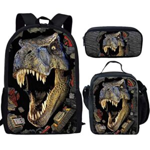 showudesigns cool dinosaur children backpack set with schoolbag lunch bag pencil case trex backpack